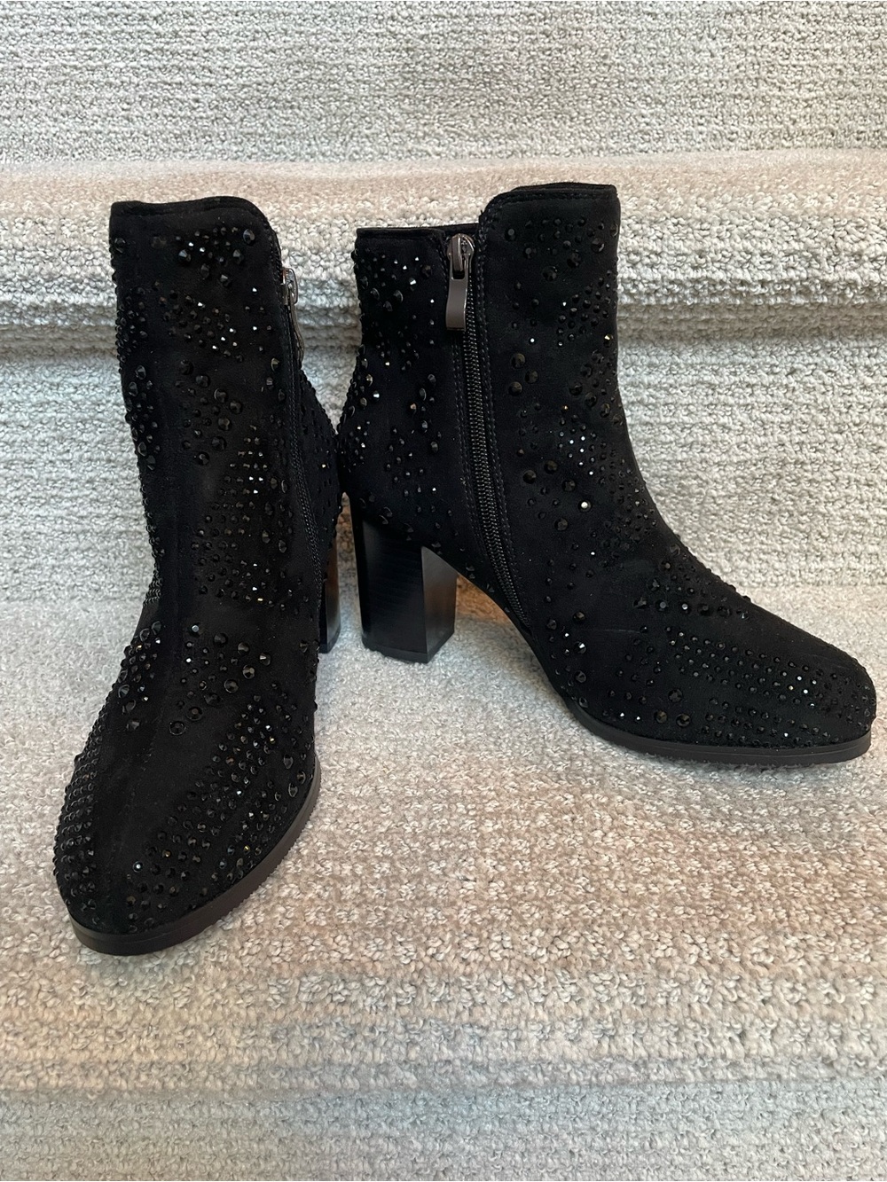 Azura Tallia Black Rhinestone Studded Ankle Bootie Size 36
